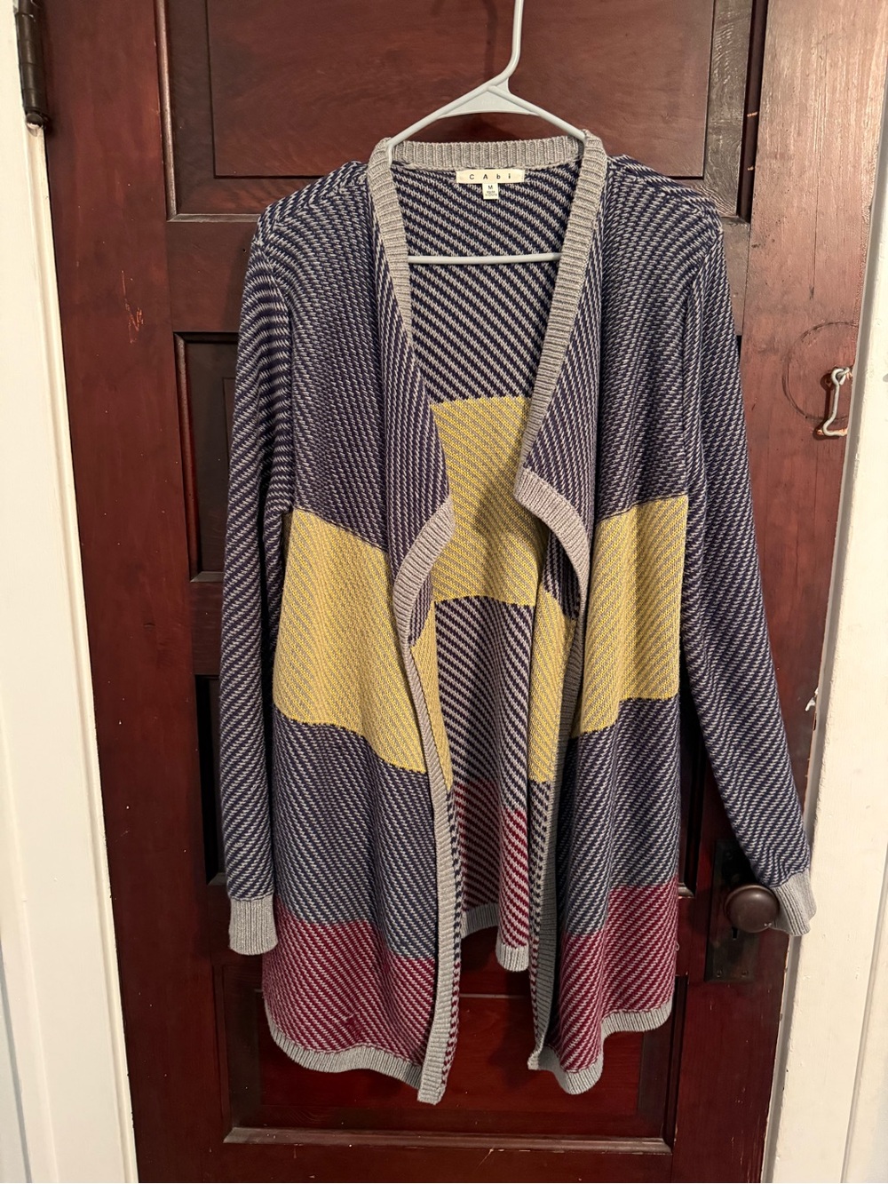 CAbi Navy, Yellow & Red Open-Front Colorblock Cardigan - Picture 4 of 4